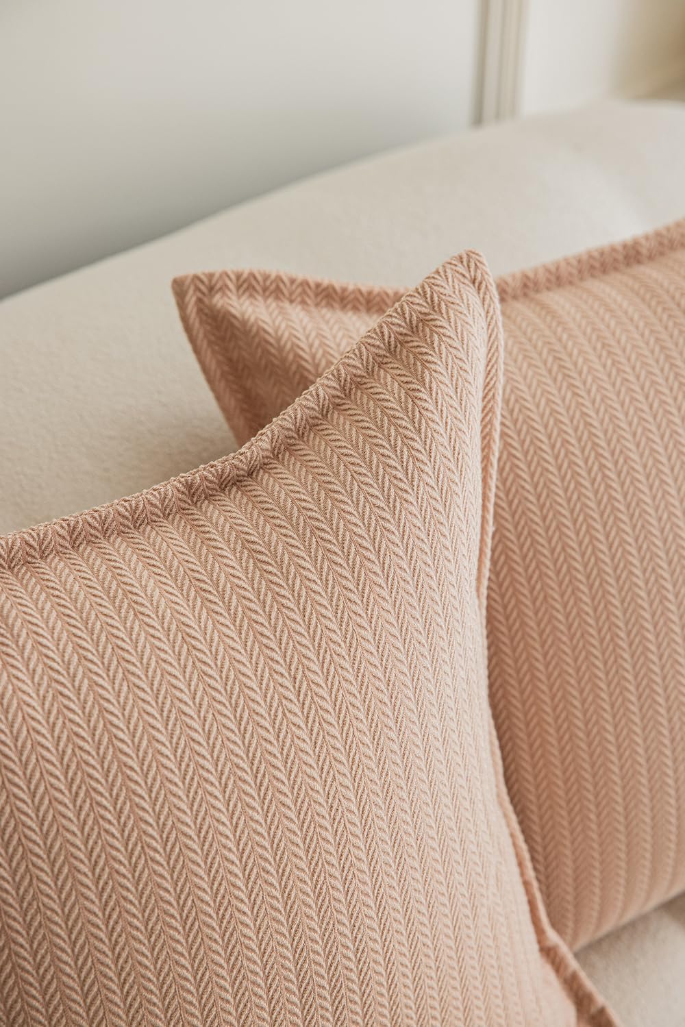 Set of 2 Cozy Striped Herringbone Flange Throw Pillow Covers, Aesthetic Embossed Pattern Pillow Covers for Couch and Bed - 18"x18", Melon