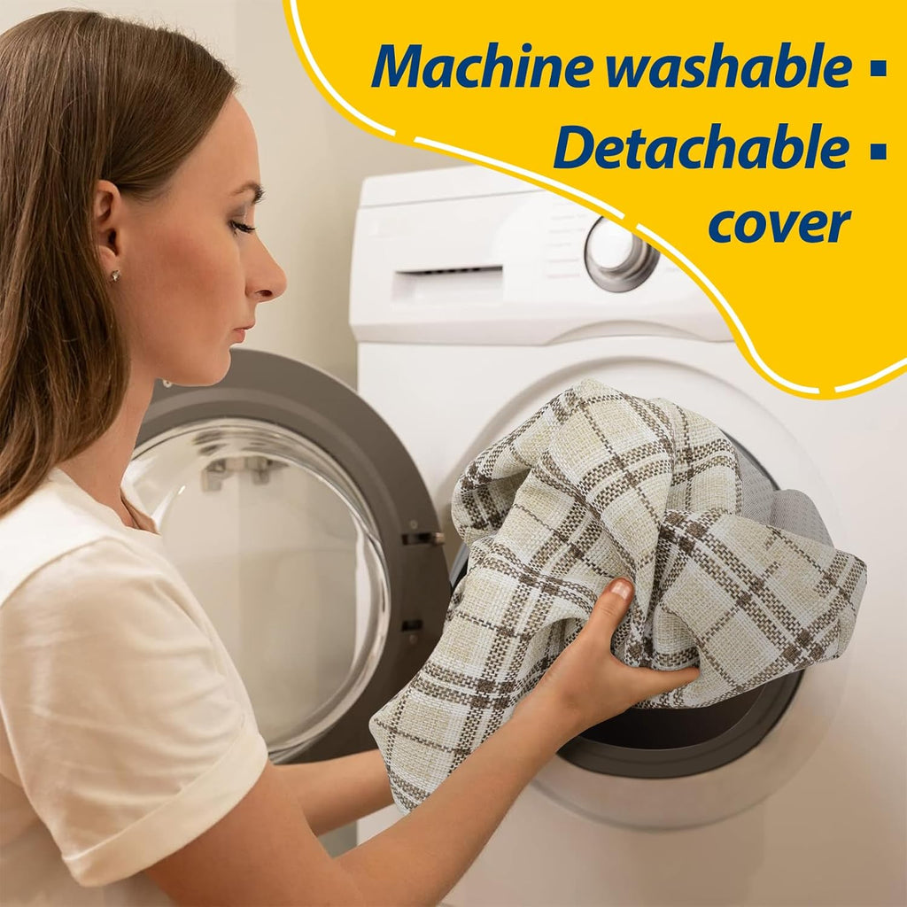 AAAAAcessories D-Shaped Chair Cushions, 2" Thick Dining Chair Pads with Ties and Removable, Machine-Washable Cover, 17" x 16", Yellow Checkered