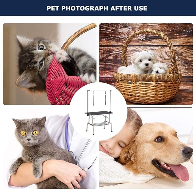 Dog Pet Grooming Table for Large Dogs Adjustable Height Heavy Duty Professional Portable Trimming Table with Arm/Noose/Mesh Tray, Maximum Capacity Up to 330 LBS, 36''/Black