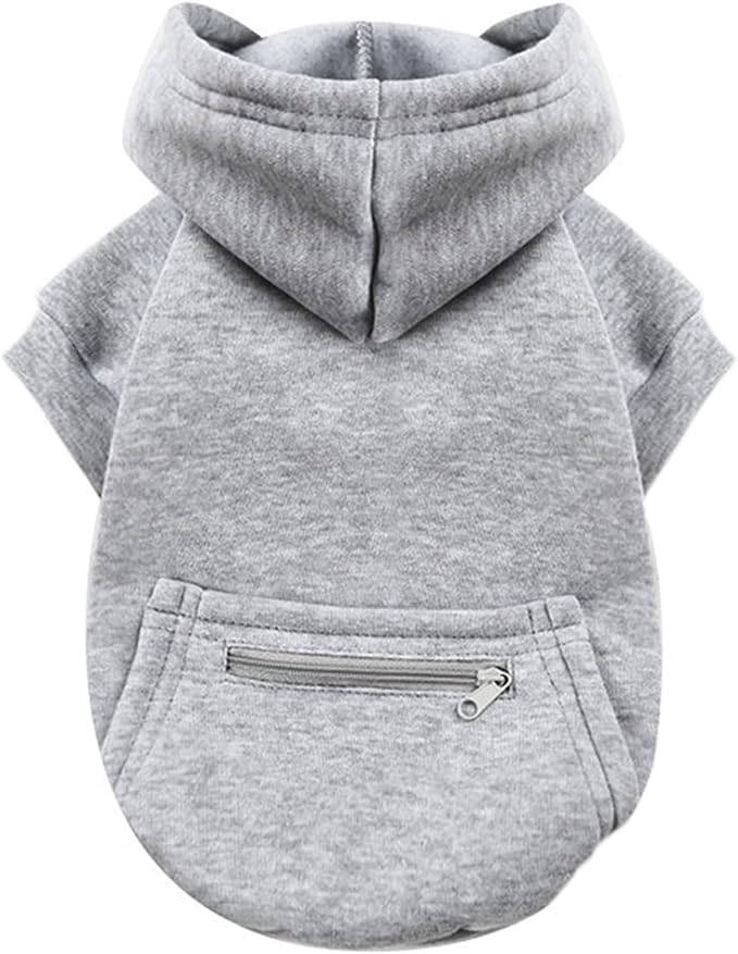 Jecikelon Winter Dog Hoodie Sweatshirts with Pockets Warm Clothes for Small Dogs Chihuahua Coat Puppy Custume Clothing (Large, Y02-Grey)