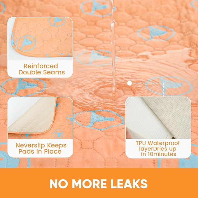 PJYucien Washable Pee Pads for Dogs, 71" x 71" Puppy Pads, Leak-Proof Potty Training Pads for Couch, Crate, Playpen, Bed, Sofa, Square. (Orange)