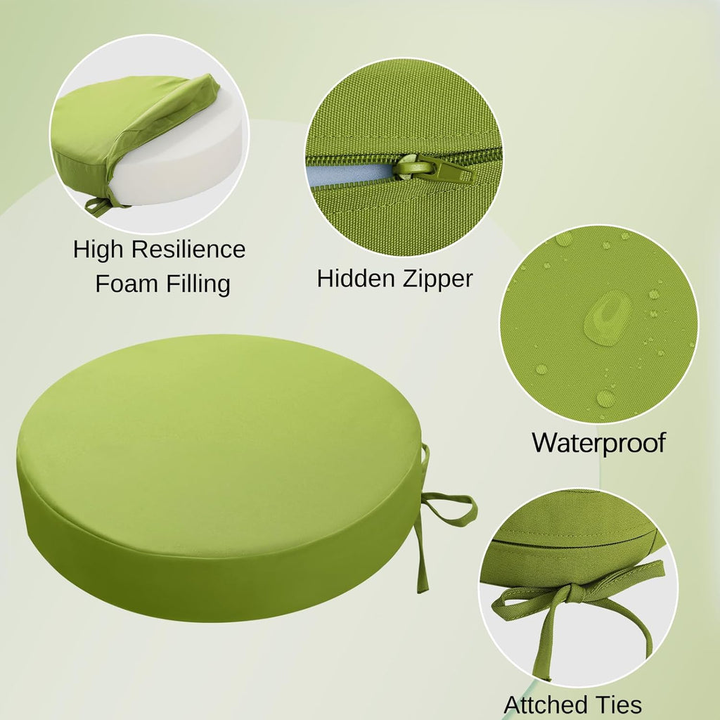 idee-home Outdoor Bistro Chair Cushions, 15”x15”x 3” Thick Outdoor Round Seat Cushions Set of 2 with Ties, Waterproof Round Patio Furniture for Garden
