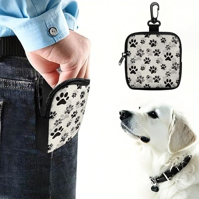 KEIAHUAN Paw Print Dog Treat Pouch Small Training Bag Portable Dog Treat Bag with Clasp & Zipper Closure Reusable Pet Treat Container Puppy Doggie Snack Reward Bags Mini Coin Purse Pocket