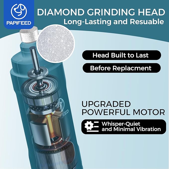 PAPIFFEED Dog Nail Grinder Upgraded with with Dog Nail Trimmers,2 LED Lights, 3-Speed Rechargeable & Quiet - Upgraded Electric Pet Nail Trimmer, Painless Paws Grooming Tool-Bule