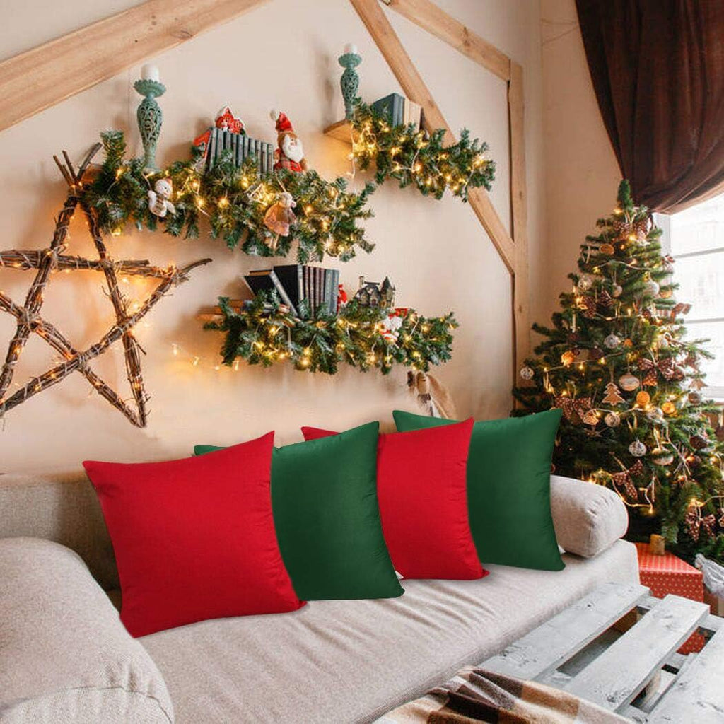 4-Pack 100% Cotton Comfortable Solid Decorative Throw Pillow Case Square Cushion Cover Pillowcase Sublimation Blank Pillow Covers(Cover Only,No Insert) (22x22 inch/ 55x55cm, Christmas Green)