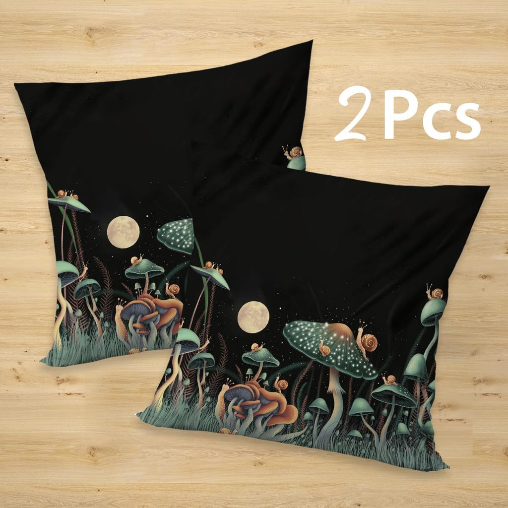 2 Pcs Mushroom Flower Farmhouse Throw Pillow Covers, Summer Seasonal Pillowcase Farmhouse Decorative Linen Cushion Case for Sofa Couch for Couch Sofa Bed Bedroom Living Room Office Home Decor