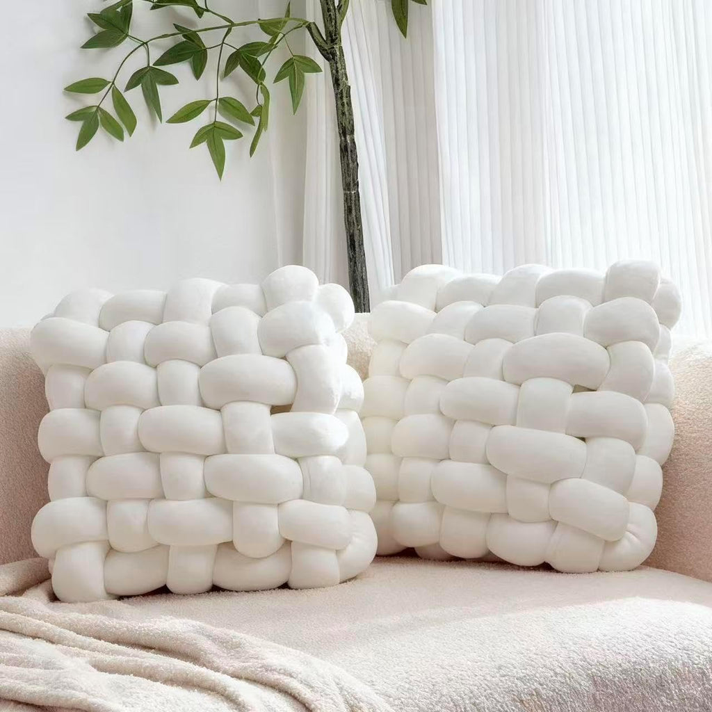2Pcs Square Knot Throw Pillows, Suitable For Bedroom Decoration, Sofa Decorative Pillows, Home Decoration, Home Decor Living Room 12 inches * 13 inches (White)