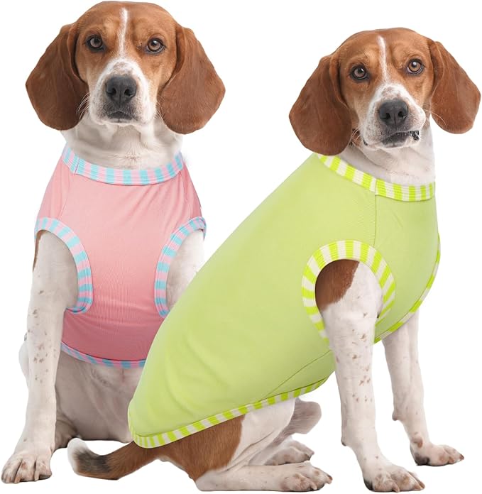 IECOii 2 Pack Summer Dog Shirt | Stretchy Fade-Resistant Fabric, Machine Washable Convenient,Home & Outdoor Clothes Fit for Medium Breeds, Pink+Green, XL