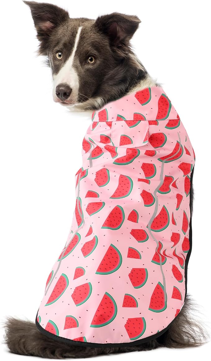 Mile High Life Dog Raincoat, Adjustable Waterproof Reflective Rain Jacket for Small Medium Large Dogs, Lightweight Breathable Pet Rain Coat with Leash Hole(Pink Watermelon,M Chest 26-32")