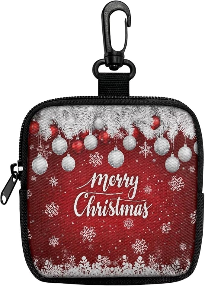 KEIAHUAN Christmas Dog Training Treat Pouch with Carabiner Hands Free Dog Walking Bag Small Fanny Zipper Pack Holder for Puppy with Zipper Closure for Pet Training Walking (Red)