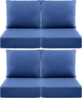 Luxury 6" Outdoor Cushions for Patio Furniture, 24x24x6" Thick Seat Cushion Set of 4, Fade Resistant Couch Chair Replacement Cushions High Density Deep Wicker Chair Cushion w/ Removable Cover, Blue