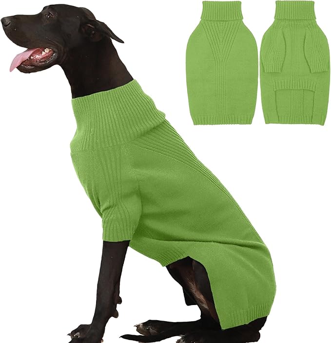 IECOii Extra Large Dog Sweater 4XL,Thermal Warm Dog Sweaters for Giant Breed Dogs,Turtleneck Knitted Knitwear for Pet Winter,Stretchy&Easy On Dogs Sweatshirt for Doberman,Great Dane(Grass green,XXXXL)