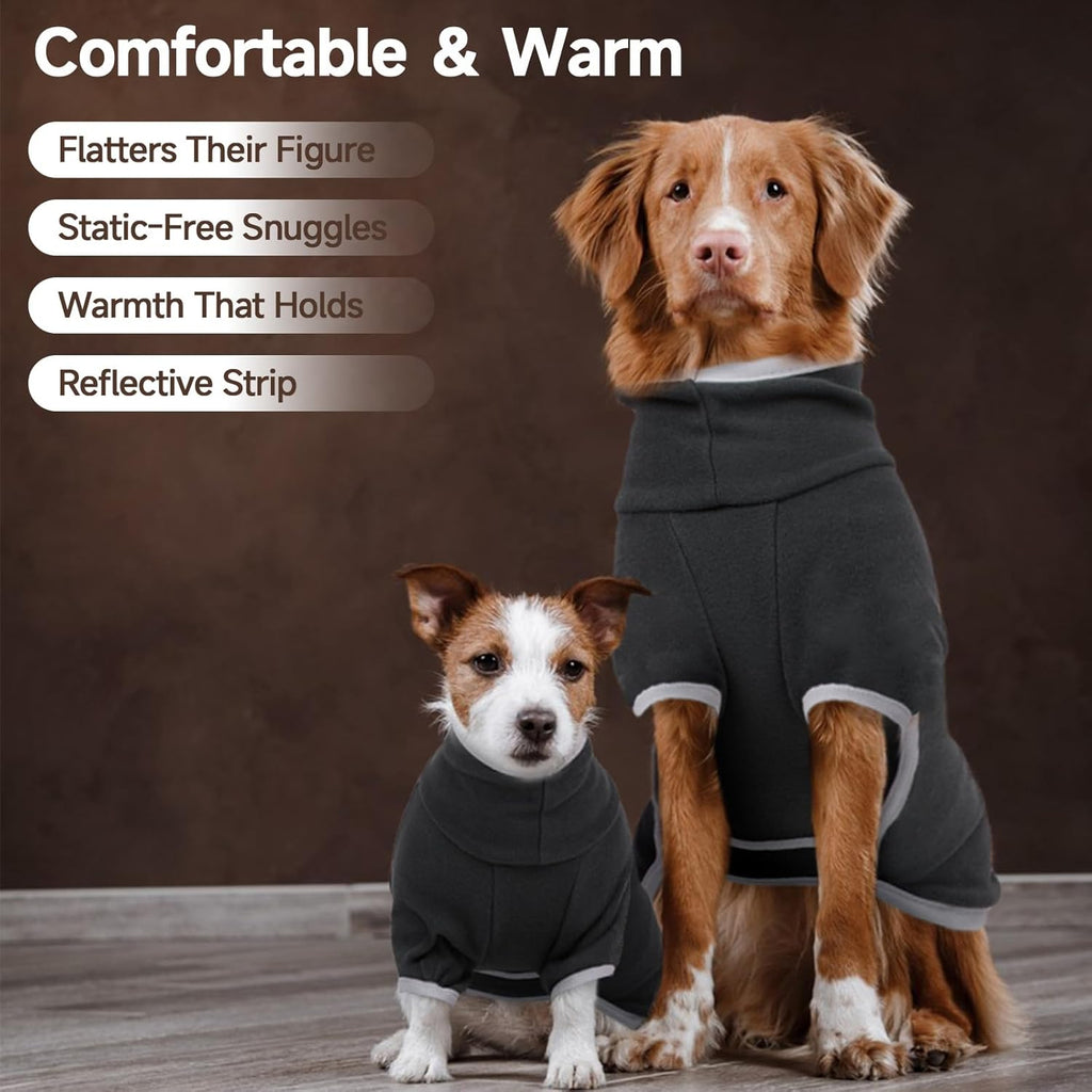 Fleece Dog Sweater with Turtleneck, Cozy Lightweight Pullover Dogs - Stretchy Soft Thermal Wear for Puppy Small Medium Large Breeds Darkgrey XL