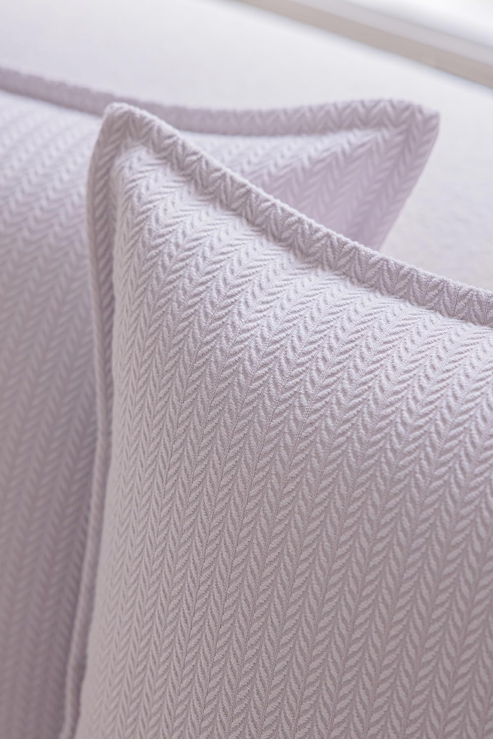 Set of 2 Cozy Striped Herringbone Flange Throw Pillow Covers, Aesthetic Embossed Pattern Pillow Covers for Couch and Bed - 20"x20", Languid Lavender