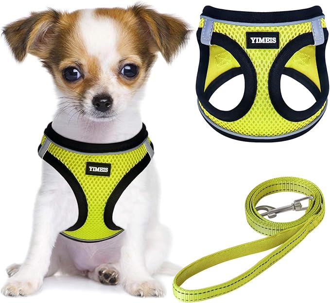 YIMEIS Dog Harness and Leash Set, No Pull Soft Mesh Pet Harness, Reflective Adjustable Puppy Vest for Small Medium Large Dogs, Cats (Fluorescent Yellow, Small (Pack of 1)