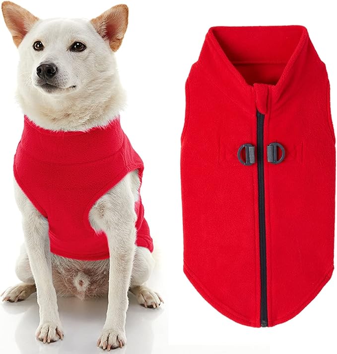 Gooby - Zip Up Fleece Vest, Fleece Jacket Sweater with Zipper Closure and Leash Ring, Red, Medium
