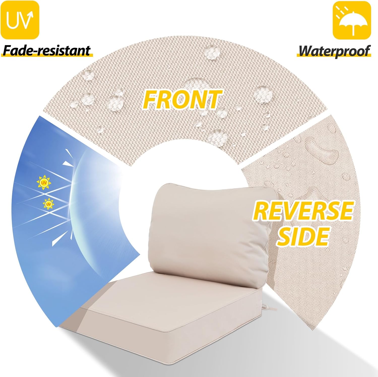 AAAAAcessories Outdoor Deep Seat Cushions, Waterproof, Fade-Resistant Patio Furniture Replacement Cushions, 25.5" x 25.5" x 5" + 25.5" x 19", Khaki Beige