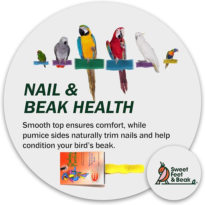 Sweet Feet and Beak Comfort Grip Safety Perch for Bird Cages - Pedicure Perch for Birds to Keep Nails and Beaks in Top Condition - Safe Easy to Install Bird Cage Accessories - Small 6.5"