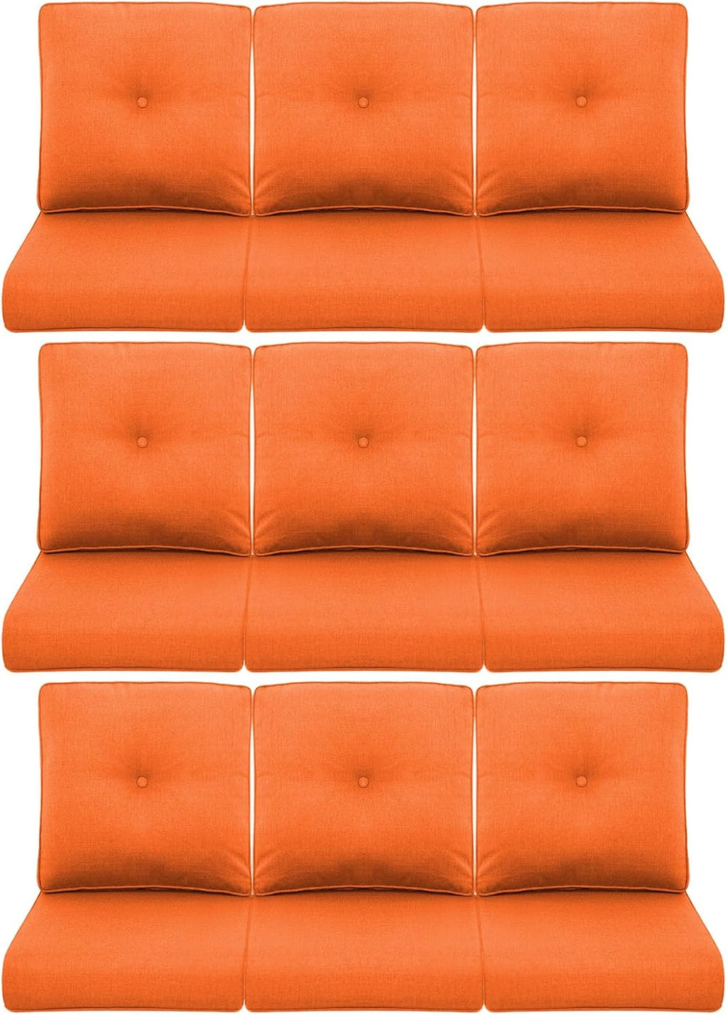 9-Piece Outdoor Patio Cushion Set - Fade & Water Resistant with Removable Olefin Cover, 22x24x4 Inch Memory Foam Cushions for Wicker Sectional Sofa – Orange/Buckle