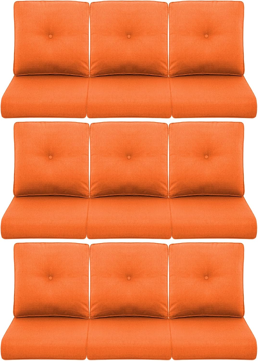 9-Piece Outdoor Patio Cushion Set - Fade & Water Resistant with Removable Olefin Cover, 22x24x4 Inch Memory Foam Cushions for Wicker Sectional Sofa – Orange/Buckle