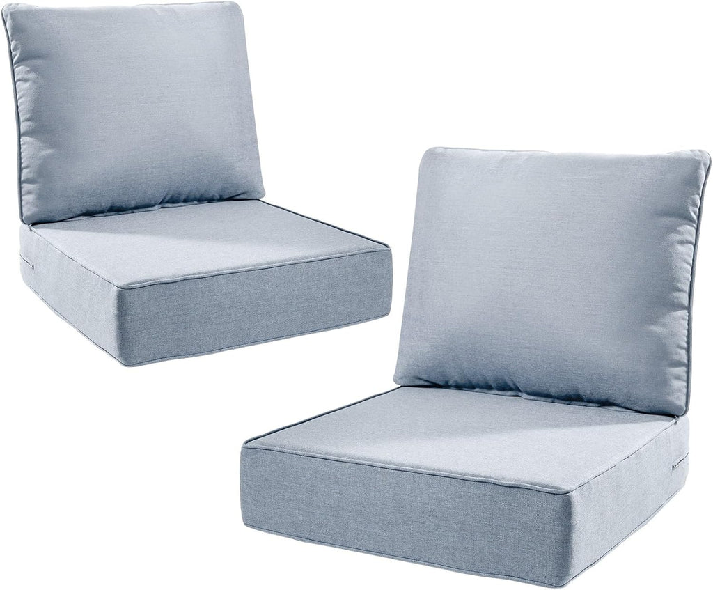 6" Thick Outdoor Cushions 22x24x6, 2-Set Deep Seat Patio Cushions with Removable Cover, Waterproof & Fade Resistant Replacement for Wicker Chair, Loveseat, Sofa - Baby Blue