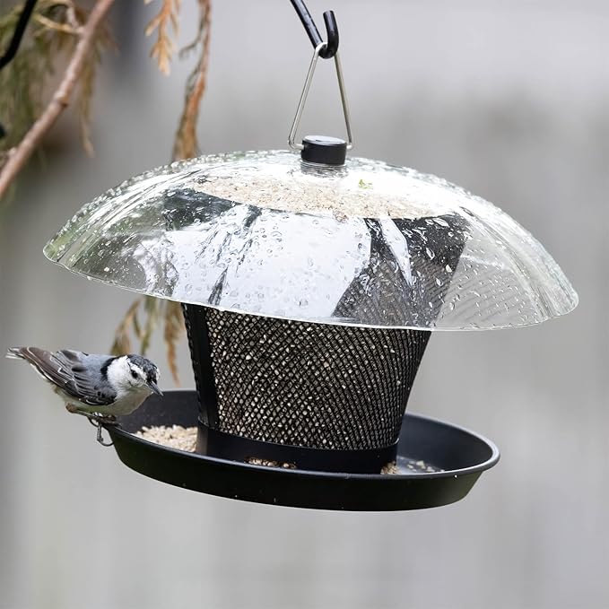 Kingsyard Bird Feeder for Outside, Dual-Use Metal Mesh Wild Bird Feeder with Weatherproof Dome Dual, 2.5 lbs Seed Capacity for Finch Cardinal