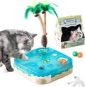 Migipaws 7-in-1 Interactive Cat Toy Motion Activated Indoor Playset with Automatic Pop Bounce Cat Ball, Feather Palm Tree Wand, Catnip Ball & Self-Grooming Cardboard House Rechargeable