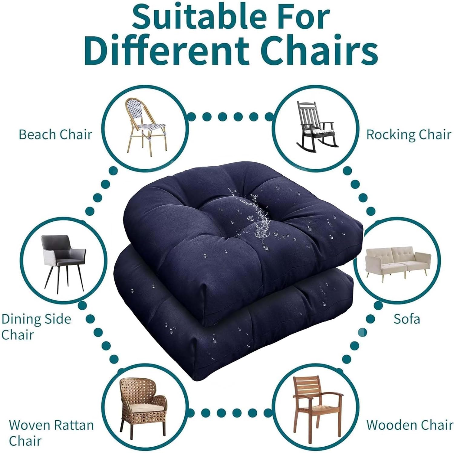 18" x 18" Outdoor Indoor Rocking Chair Cushion Replacement Cushions Yellow Seat Pads Patio Chair Seat Pads for Porch, Garden