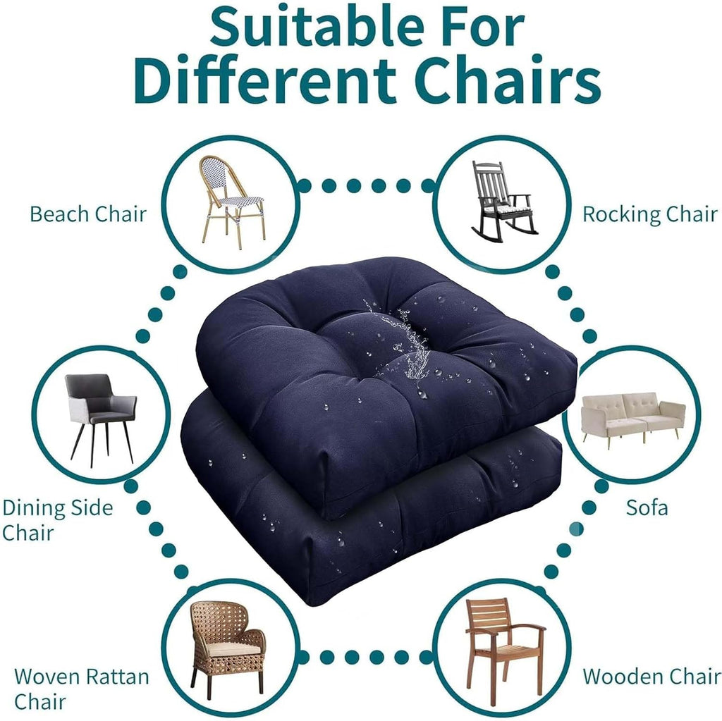 18 x 18 Outdoor Seat Cushions Set Waterproof Patio Seat Pad Navy Blue Rocking Chair Cushion with Ties for Indoor Outdoor