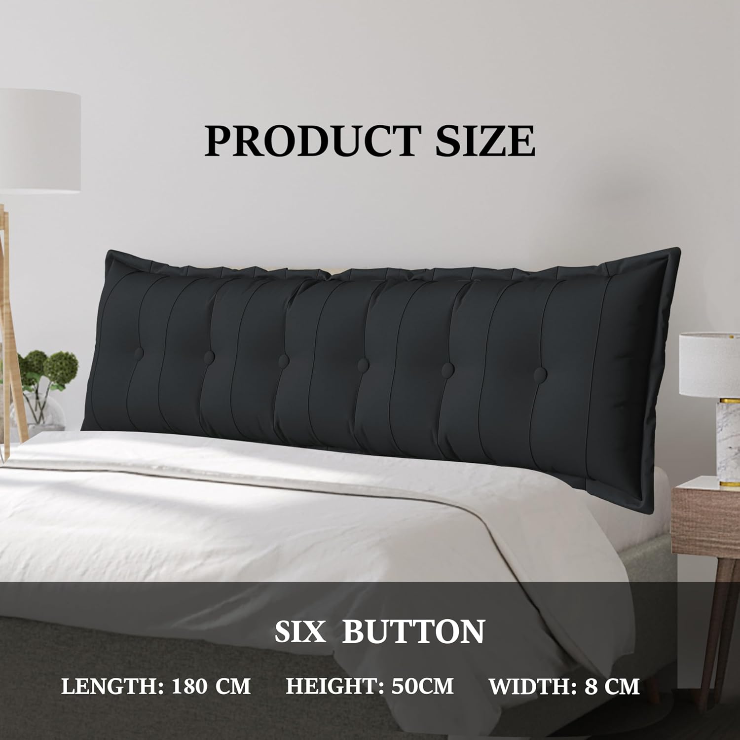 Large Bolster Reading Pillow Full Backrest Positioning Support Pillow Daybed Cushion Headboard Pillows for Bed Bunk Sofa with Removable Cover, Black, 54x3x20 Inch