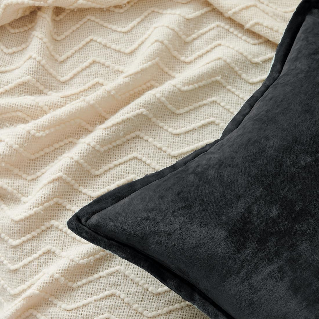 Luxurious Velvet Euro Shams Decorative Throw Pillow Covers 26x26 Set of 2 Solid Square Euro Pillow Shams for Sofa Couch Bedroom, Black