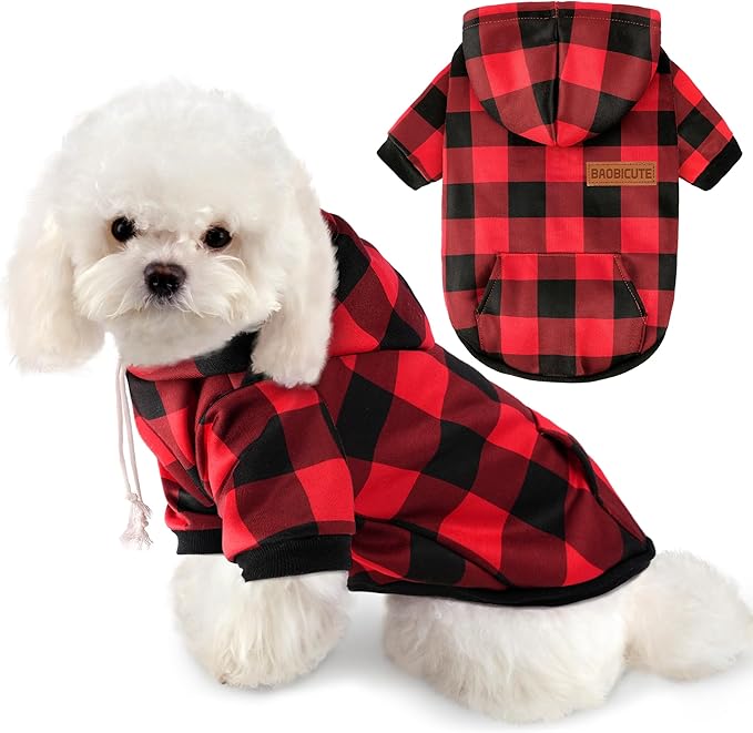 Dog Basic Hoodie Ultra-Soft Plaid Dog Clothes Cold Weather Sweaters for Medium Large Dogs Breathable Cozy Fabric Pet Coat Warm Stylish Sweatshirt with Leash Hole Pocket Dogs Jacket for Cats Boys Girls
