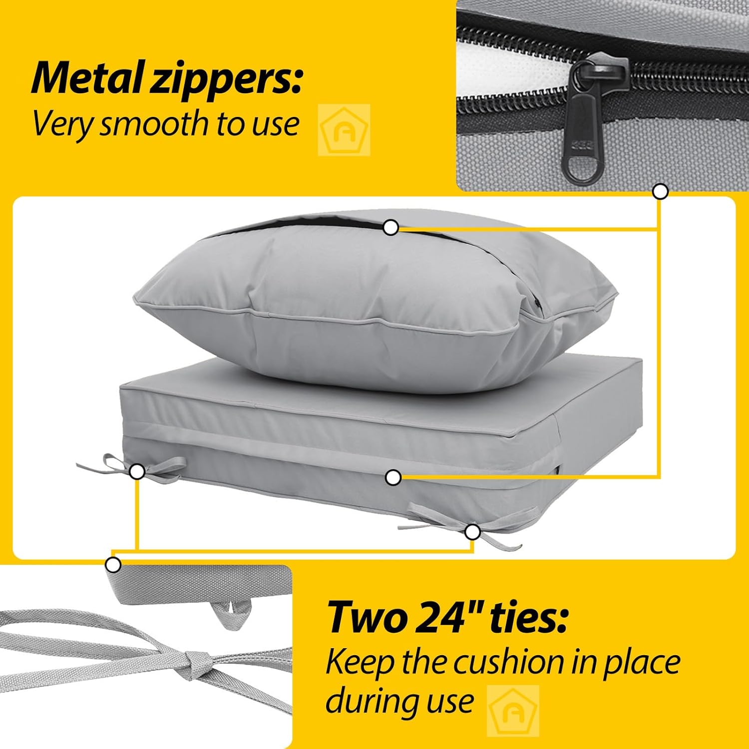 AAAAAcessories Outdoor Deep Seat Cushions, Waterproof, Fade-Resistant Patio Furniture Replacement Cushions, 25.5" x 25.5" x 5" + 25.5" x 19", Gray