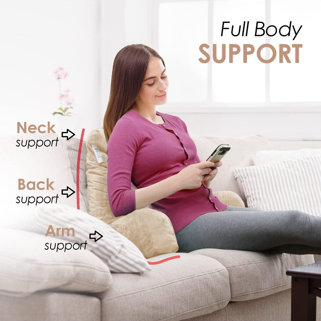 Nestl Reading Pillow for Kids & Teens with Shredded Memory Foam, Backrest Pillows for Reading, Watching, and Gaming, Use on the Couch, Bed, or Floor, Adjustable Support with Washable Cover Beige Cream