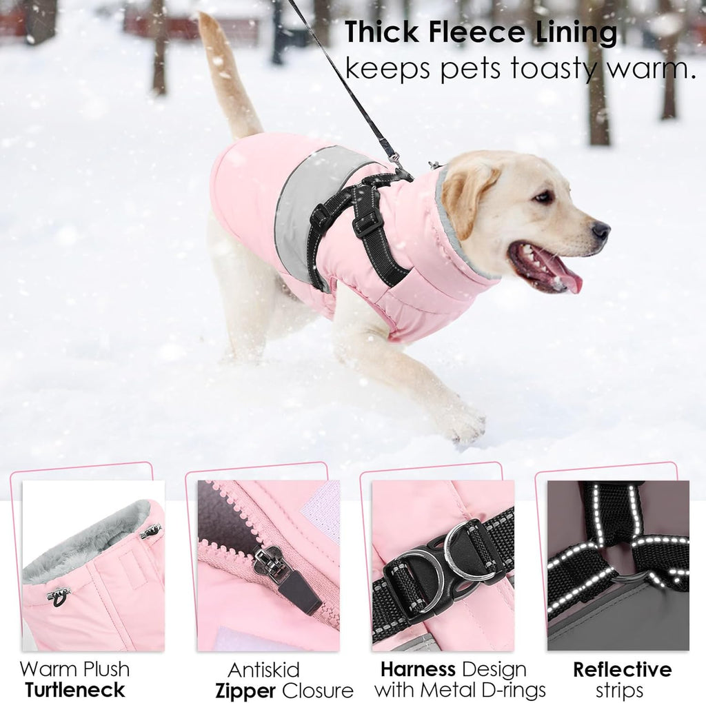 AOFITEE Dog Coat, Warm Dog Jacket with Harness Built in, Waterproof Coats for Small Dogs, Dogs Winter Coat Puffer Jacket with Zipper & Fleece Collar, Pet Snowsuit Sweater for Chihuahua Yorkshire, XS