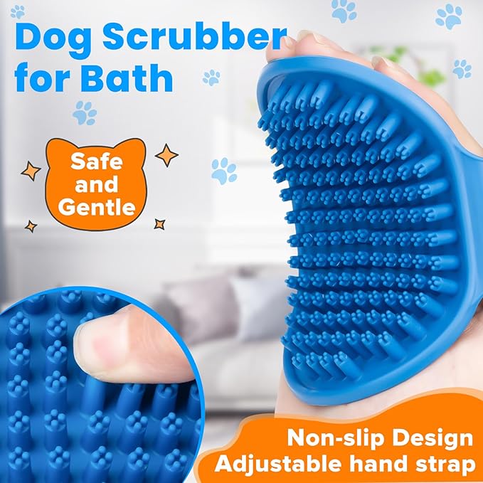 3PCS Dog Bath Brush, Shampoo, Shower, Scrubber for Bath, Dog Bath Supplies, Suitable for Deshedding, Washing & Grooming of Short and Long Haired Pets (Blue Green Blue)