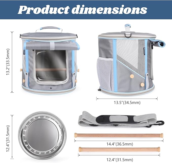 halinfer Bird Travel Carrier Cage for Small to Medium Size, Portable Parrot Parakeet Cockatile Conure Transport Cage with Clear Window and Fabric Shade, Round Carry Bird Bag