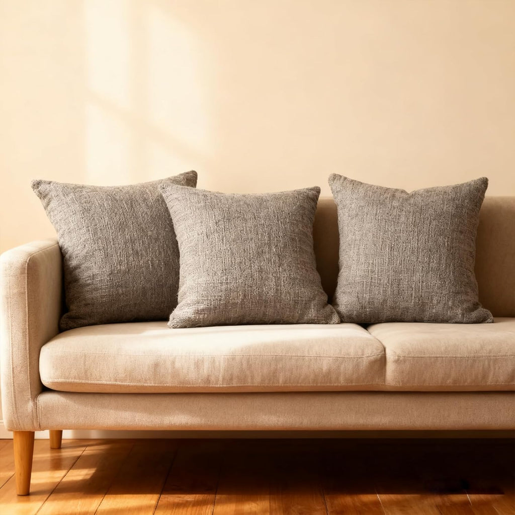 Throw Couch Pillow with Insert 18x18 Inches Set of 2 Square, Cute Modern Home Fall Decor for Living Room Sofa Bed Cushion Accent Case, Anthropologie Style Home Decor (Seagull Grey #P2-12)