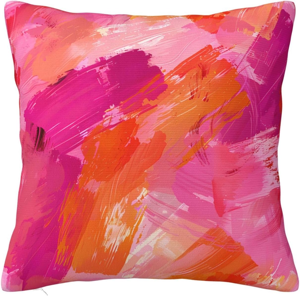 Abstract Pink and Orange Brush Aesthetic Throw Pillow Covers 18x18 inches Cozy Square Pillowcases Home Decor for Bed Couch Sofa Office Living Room Cushion Covers