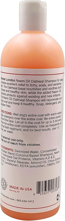 Warren London Neem Oil with Oatmeal Dog Shampoo - Hypoallergenic, Moisturizing & Itch Relief Formula - Gentle on Skin & Coat - Made in USA - 1 Gallon