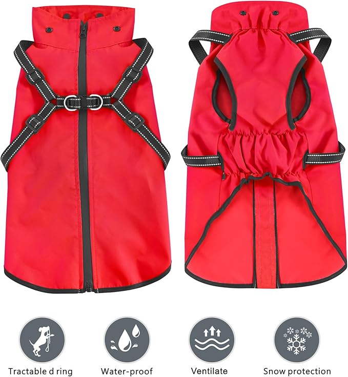 Mosucoirl Dog Raincoat Waterproof Dog Hoodie Reflective Dog Raincoat Hooded Adjustable Rain Jacket for Small Medium Large Dogs Puppies (Red, XL)