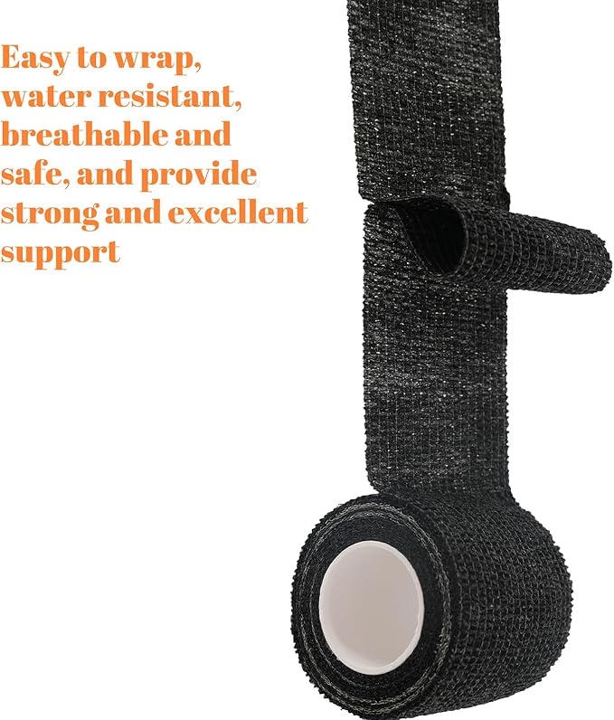 24 Rolls Self Adhesive Bandage Wrap, Vet Wrap 2 Inch, Dogs Bandages for Wounds Care Dressings, Elastic Self Stick Cohesive Bandage Wrap, Leg Wraps, Wrist Tape, Ankle, Sports, Tatto Grip Tape (Black)