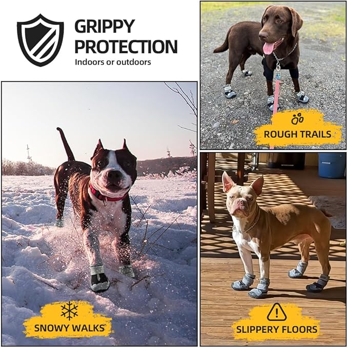 Dog Shoes for Large Dogs, Medium Dog Boots & Paw Protectors for Hardwood Floors, Outdoor Dog Booties for Hot Pavement Winter Snow Hiking, Waterproof Dog Shoes with Reflective Strips Size 3