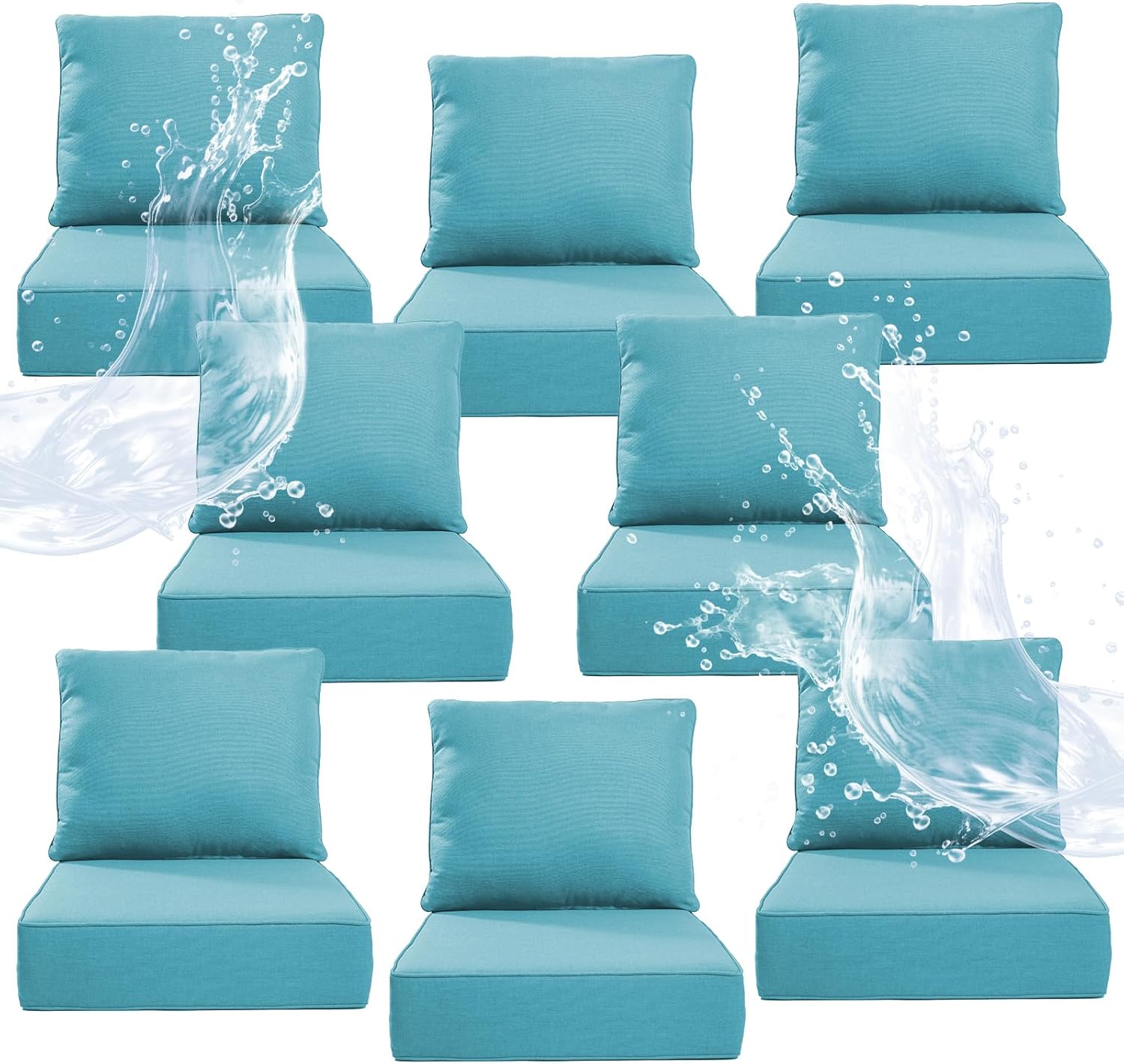 6" Thicker Outdoor Chair Cushion 8 Sets - 24" *24" *6" Waterproof Patio Furniture Cushions with Removable Cover, 28D High Density Sponge Filling Thicken Outdoor Patio Cushions - Turquoise