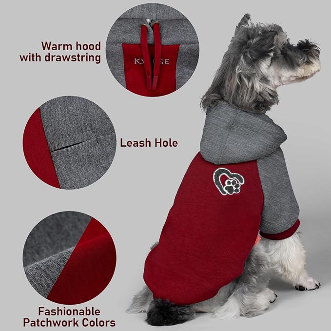 KYEESE Dog Hoodie Stretchy Dog Clothes for Small Dogs Soft Pet Sweatshirt with Drawstring Dogs Winter Coat for Cold Weather Cat Coat with Leash Hole Comfort Cat Sweater Warm Pet Clothes