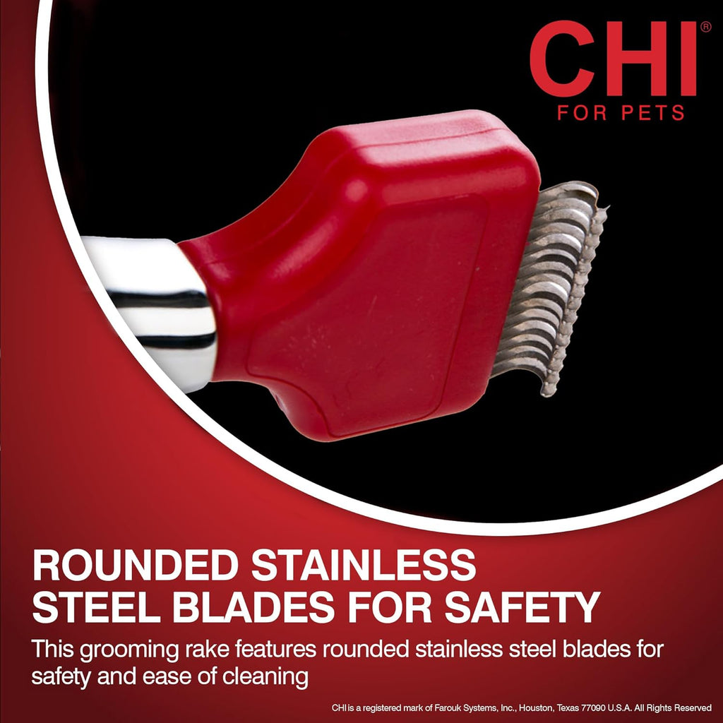 CHI for Dogs Dematting and Deshedding Undercoat Rake - Dog Grooming Tool for Long Hair - Safe Blade Design for Mats and Knots - Ideal for Thick Coats and Tangled Fur