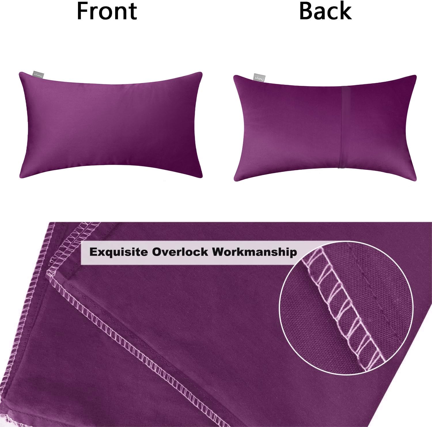 Thmyo 4-Pack 100% Cotton Lumbar Comfortable Solid Decorative Throw Pillow Case Rectangle Cushion Cover Pillowcase DIY Throw Pillowcase(12x20inch/30x50cm,Dark Reddish Purple)