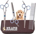 Dog Grooming Scissors Kit with Rounded Blunt Tips - Straight, Curved & Thinning Shears - Best Tools for Goldendoodles, Poodles & Doodles - Professional Grade Steel, 4 Pc Set [We Love Doodles]