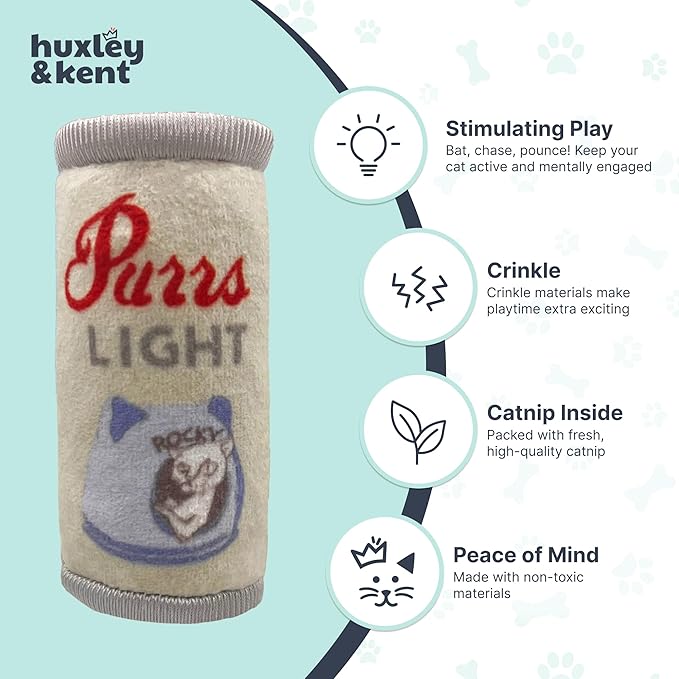 Huxley & Kent Plush Cat Toy - Interactive Catnip Toy for Cats & Kittens - Soft Kitty Toy with Crinkle & Catnip - Fun Indoor Play Toy - Purrs Light