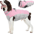FUAMEY Dog Coat for Large Dogs,Waterproof Dog Winter Jacket with Harness Built in Puppy Cold Weather Coats Reflective Pet Vest with Zipper Warm Fleece Dogs Snowsuit Windproof Pink L